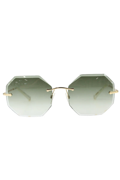 4622504 KY for Tura Womens Frameless Geometric Lens Sunglasses Green Gold