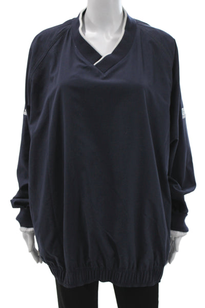 Adidas Mens Pullover Sweatshirts Dark Blue V Neck Long Sleeve Polyester Size XL
