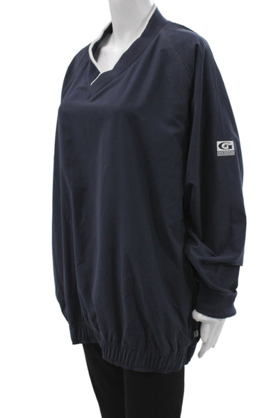 Adidas Mens Pullover Sweatshirts Dark Blue V Neck Long Sleeve Polyester Size XL