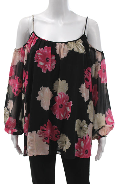 Calvin Klein Women Black Floral Long Sleeve Blouse Polyester Spring Size M