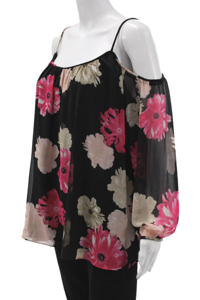 Calvin Klein Women Black Floral Long Sleeve Blouse Polyester Spring Size M