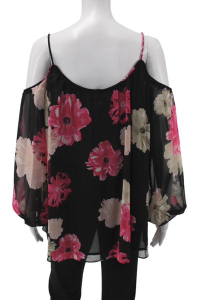 Calvin Klein Women Black Floral Long Sleeve Blouse Polyester Spring Size M