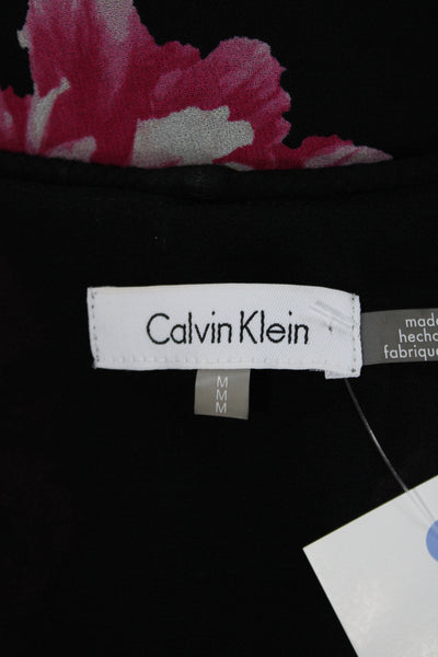 Calvin Klein Women Black Floral Long Sleeve Blouse Polyester Spring Size M