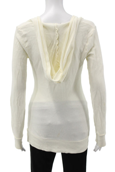 Bobi Womens Basic V-Neck Long Sleeve White Top 99% Cotton Size M