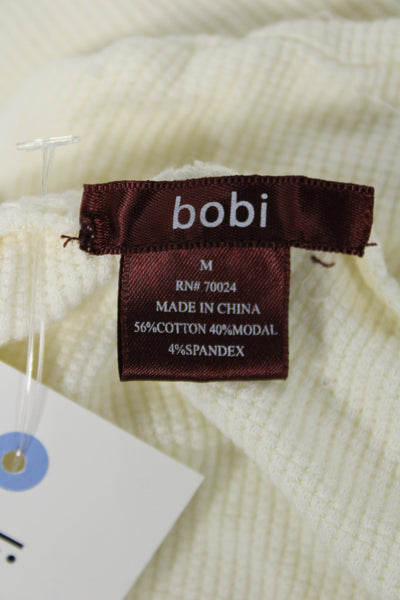 Bobi Womens Basic V-Neck Long Sleeve White Top 99% Cotton Size M