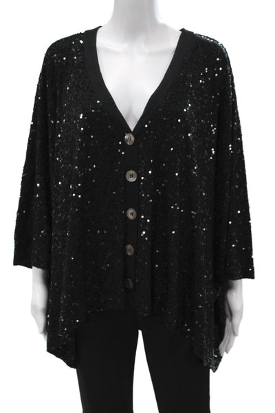 Karen Kane Unisex Cardigan Black V Neck 3/4 Sleeve Rayon Spandex Size XL