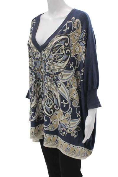 Michael Michael Kors Unisex Pullover Paisley V-Neck Dark Blue Sweater Size XL