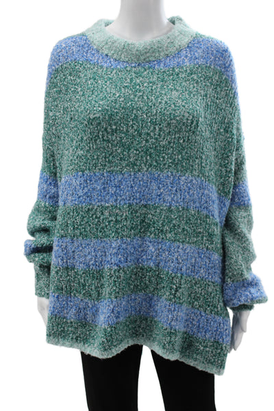 Free People Unisex Green Striped Pullover Crew Neck Long Sleeve Size M