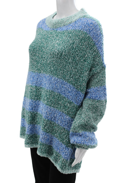 Free People Unisex Green Striped Pullover Crew Neck Long Sleeve Size M