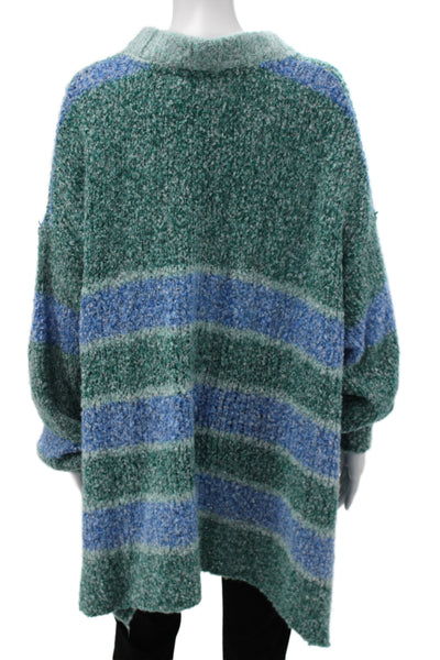 Free People Unisex Green Striped Pullover Crew Neck Long Sleeve Size M
