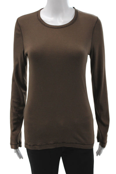 Splendid Women Basic Jersey T-Shirt Brown Long Sleeve Pima Modal Size L