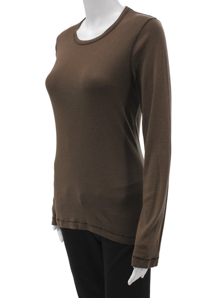 Splendid Women Basic Jersey T-Shirt Brown Long Sleeve Pima Modal Size L