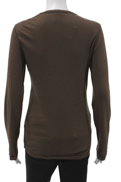 Splendid Women Basic Jersey T-Shirt Brown Long Sleeve Pima Modal Size L