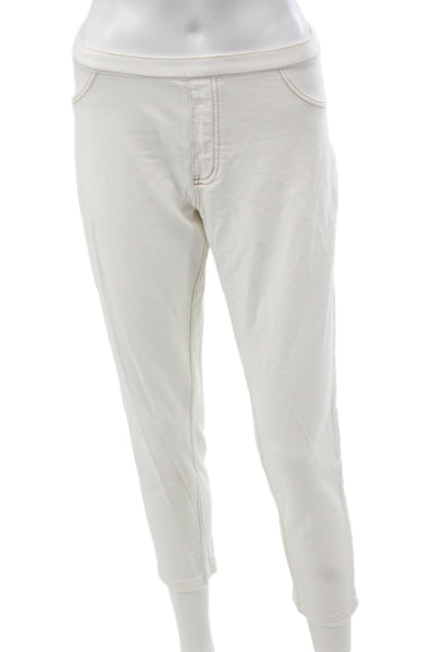 Hue Womens White Ankle Cropped Pants Zip Stretch Cotton Size L