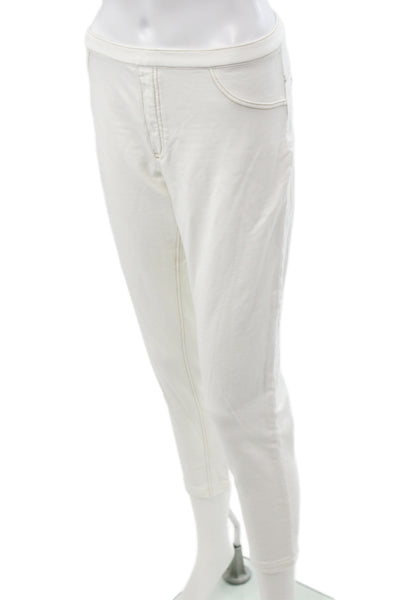 Hue Womens White Ankle Cropped Pants Zip Stretch Cotton Size L