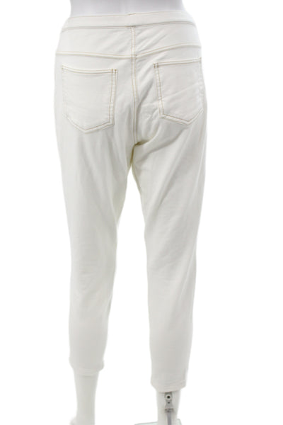 Hue Womens White Ankle Cropped Pants Zip Stretch Cotton Size L