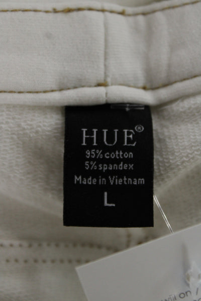 Hue Womens White Ankle Cropped Pants Zip Stretch Cotton Size L