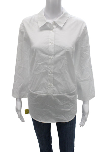 Renuar Women Button Up Collared Polyester Blouse White 3/4 Sleeve Size XL