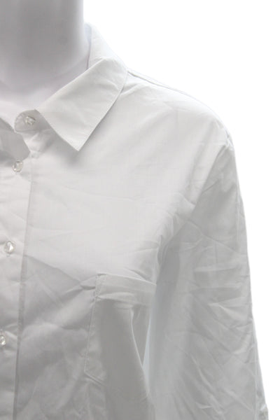 Renuar Women Button Up Collared Polyester Blouse White 3/4 Sleeve Size XL