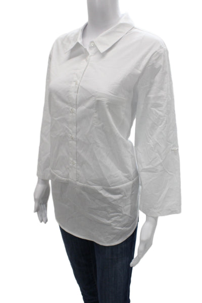 Renuar Women Button Up Collared Polyester Blouse White 3/4 Sleeve Size XL