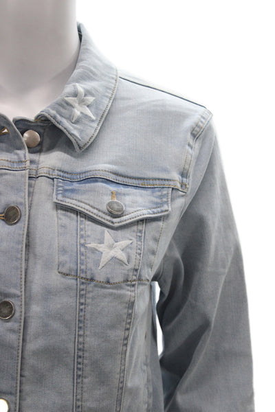 Renuar Womens Light Blue Collared Button Star Print Jacket Long Sleeve Size XS