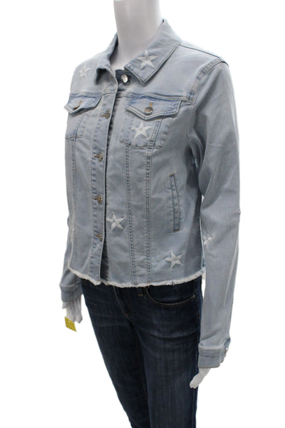 Renuar Womens Light Blue Collared Button Star Print Jacket Long Sleeve Size XS