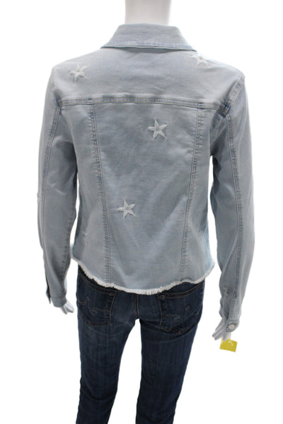 Renuar Womens Light Blue Collared Button Star Print Jacket Long Sleeve Size XS