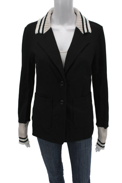 Renuar Women Black Collared Button Blazer Long Sleeve 55% Rayon Size M