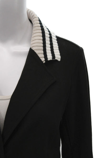 Renuar Women Black Collared Button Blazer Long Sleeve 55% Rayon Size M