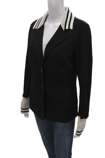 Renuar Women Black Collared Button Blazer Long Sleeve 55% Rayon Size M