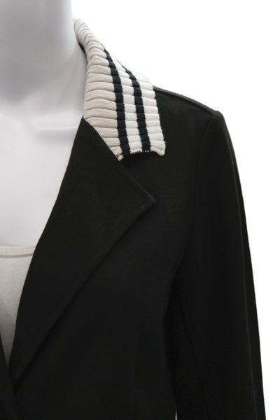 Renuar Women Striped Collared Button Blazer Black Size S Petite
