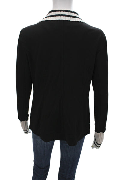 Renuar Women Striped Collared Button Blazer Black Size S Petite