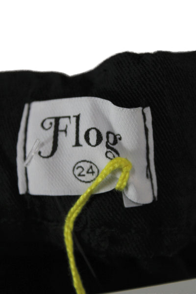 Flog Women Cargo Pants Black Button 98% Cotton 2% Lycra Inseam 32 Size 24