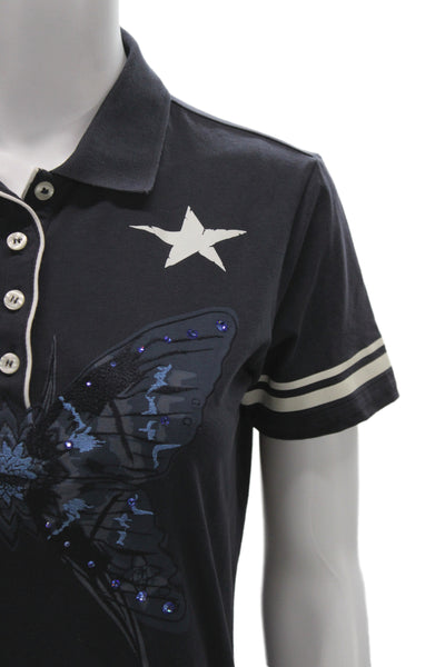 Bogner Womens Ringer Polo Collared Short Sleeve Dark Blue Cotton Size M