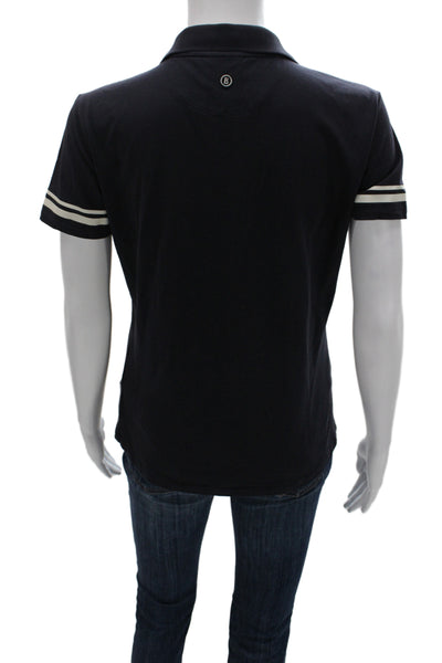 Bogner Womens Ringer Polo Collared Short Sleeve Dark Blue Cotton Size M