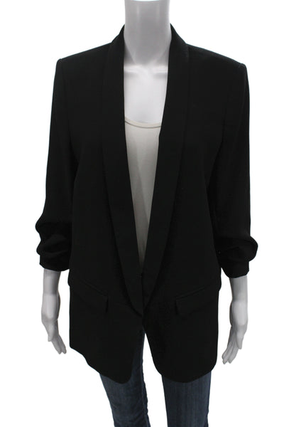 Zara Woman Womens Black Polyester Blazer 3/4 Sleeve Button Classic Size L