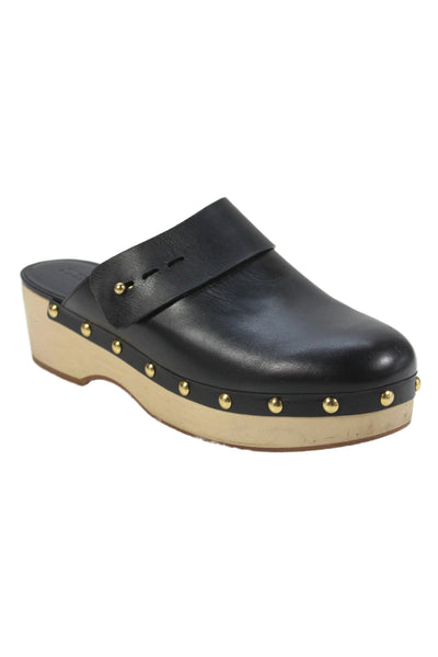 Mercedes Castillo Womens Leather Slide On Clog Heels Black Size 39.5 9.5