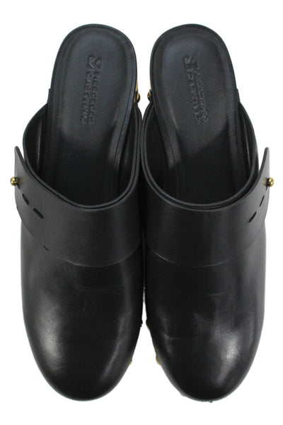 Mercedes Castillo Womens Leather Slide On Clog Heels Black Size 39.5 9.5