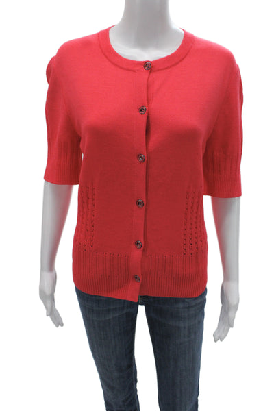St. John Sport Womens Cardigan Red Short Sleeve Button Size L
