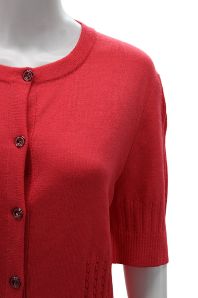 St. John Sport Womens Cardigan Red Short Sleeve Button Size L