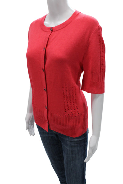 St. John Sport Womens Cardigan Red Short Sleeve Button Size L