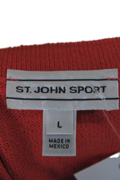 St. John Sport Womens Cardigan Red Short Sleeve Button Size L
