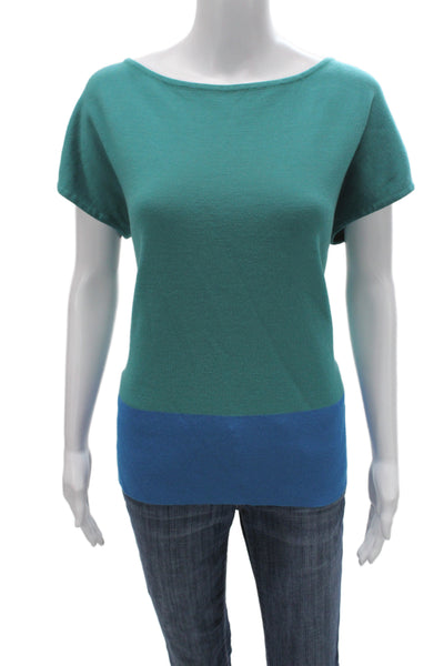 St. John Women Basic Blue Short Sleeve Round Neck Top Size L