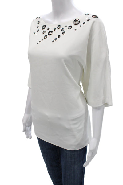 St. John Womens Tunic Blouse White Zip Round Neck 3/4 Sleeve Size XL
