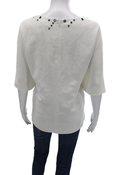 St. John Womens Tunic Blouse White Zip Round Neck 3/4 Sleeve Size XL