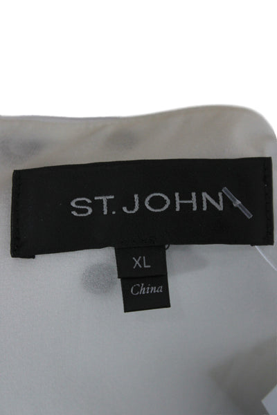 St. John Womens Tunic Blouse White Zip Round Neck 3/4 Sleeve Size XL