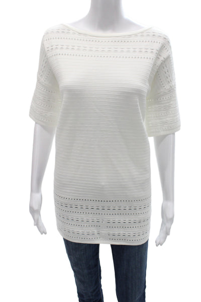 St. John Women Striped Tunic Short Sleeve Round Neck White Size L