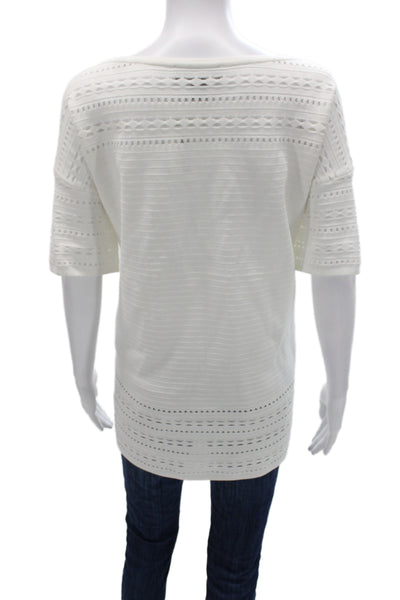 St. John Women Striped Tunic Short Sleeve Round Neck White Size L
