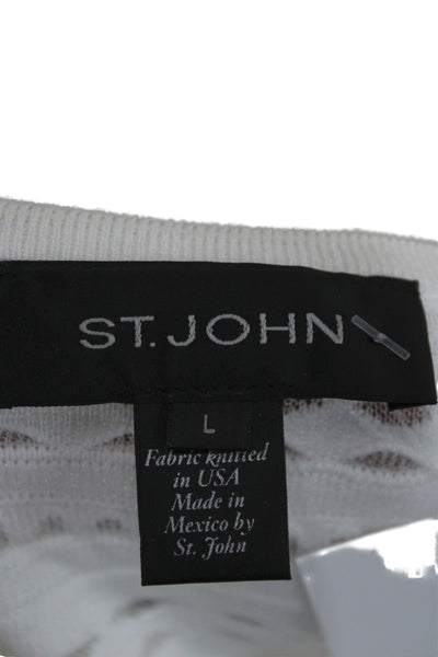 St. John Women Striped Tunic Short Sleeve Round Neck White Size L