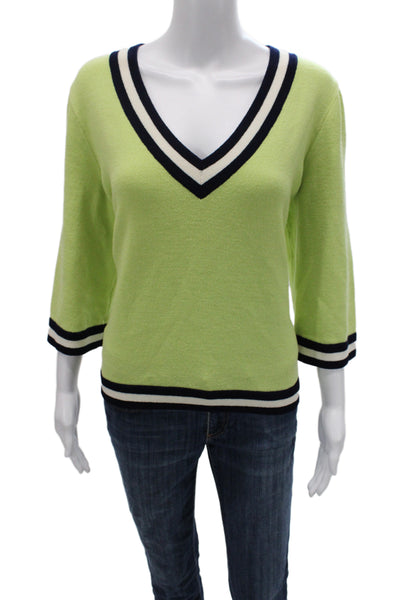 St. John Sport Unisex Green V-Neck Pullover Sweater 3/4 Sleeve 71% Wool Size XL